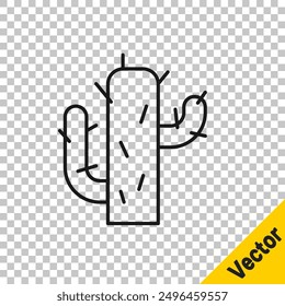 Black line Cactus icon isolated on transparent background.  Vector Illustration