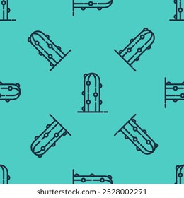 Black line Cactus icon isolated seamless pattern on green background.  Vector