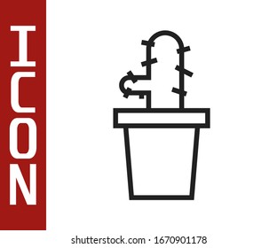 Black line Cactus peyote in pot icon isolated on white background. Plant growing in a pot. Potted plant sign.  Vector Illustration