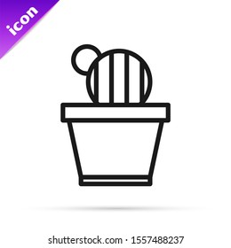 Black line Cactus and succulent in pot icon isolated on white background. Plant growing in a pot. Potted plant sign.  Vector Illustration