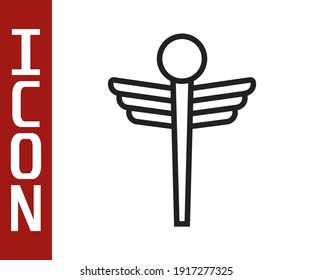 Black line Caduceus snake medical symbol icon isolated on white background. Medicine and health care. Emblem for drugstore or medicine, pharmacy.  Vector