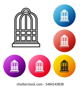 Black line Cage for birds icon isolated on white background. Set icons colorful circle buttons. Vector Illustration
