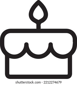 Black line Cake with burning candles icon isolated on white background. Happy Birthday. Vector Illustration
