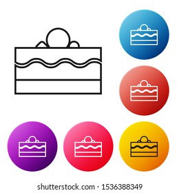 Black line Cake icon isolated on white background. Happy Birthday. Set icons colorful circle buttons. Vector Illustration