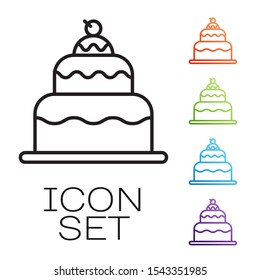 Black line Cake icon isolated on white background. Happy Birthday. Set icons colorful. Vector Illustration