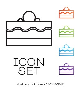Black line Cake icon isolated on white background. Happy Birthday. Set icons colorful. Vector Illustration