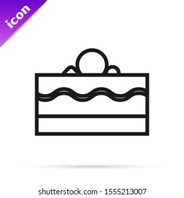 Black line Cake icon isolated on white background. Happy Birthday.  Vector Illustration