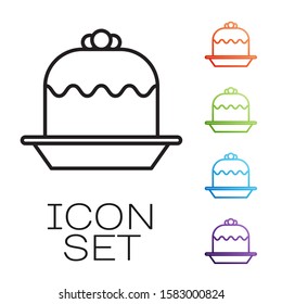 Black line Cake icon isolated on white background. Happy Birthday. Set icons colorful. Vector Illustration
