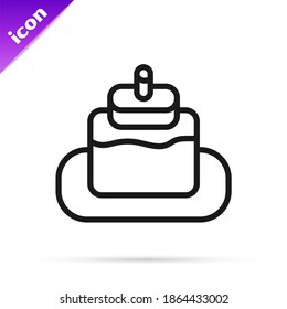 Black line Cake icon isolated on white background. Happy Birthday.  Vector