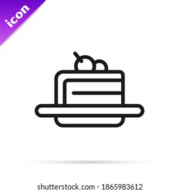 Black line Cake icon isolated on white background. Happy Birthday.  Vector