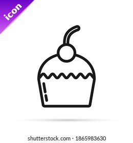 Black line Cake icon isolated on white background. Happy Birthday.  Vector
