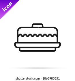 Black line Cake icon isolated on white background. Happy Birthday.  Vector