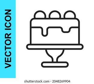 Black line Cake icon isolated on white background. Happy Birthday.  Vector