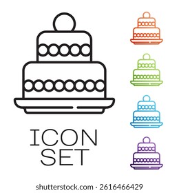 Black line Cake icon isolated on white background. Happy Birthday. Set icons colorful. Vector