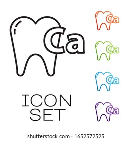 Black line Calcium for tooth icon isolated on white background. Tooth symbol for dentistry clinic or dentist medical center. Set icons colorful. Vector Illustration