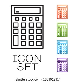 Black line Calculator icon isolated on white background. Accounting symbol. Business calculations mathematics education and finance. Set icons colorful. Vector Illustration