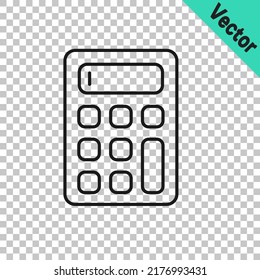 Black line Calculator icon isolated on transparent background. Accounting symbol. Business calculations mathematics education and finance.  Vector