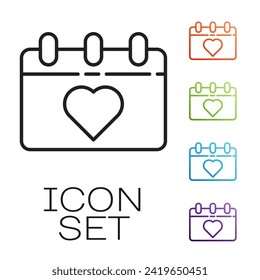 Black line Calendar with 8 March icon isolated on white background. International Happy Women Day. Set icons colorful. Vector Illustration