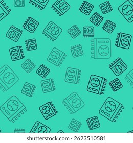 Black line Calendar with baseball game icon isolated seamless pattern on green background. Game day.  Vector