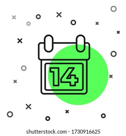 Black line Calendar with February 14 icon isolated on white background. Valentines day. Love symbol.  Vector Illustration