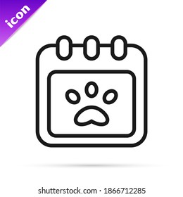 Black line Calendar grooming icon isolated on white background. Event reminder symbol.  Vector