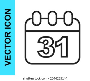 Black line Calendar with Halloween date 31 october icon isolated on white background. Happy Halloween party.  Vector