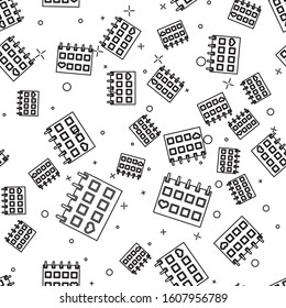 Black line Calendar with heart icon isolated seamless pattern on white background. Valentines day. Love symbol. February 14.  Vector Illustration