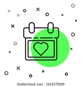 Black line Calendar with heart icon isolated on white background. Valentines day. Love symbol. February 14.  Vector Illustration