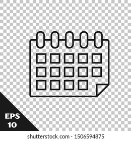 Black line Calendar icon isolated on transparent background. Event reminder symbol.  Vector Illustration