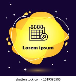 Black line Calendar icon isolated on dark blue background. Event reminder symbol. Abstract banner with liquid shapes. Vector Illustration