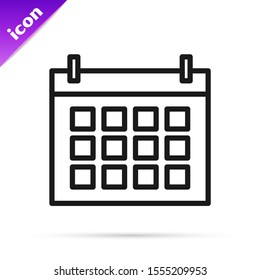 Black Line Calendar Icon Isolated On White Background. Event Reminder Symbol.  Vector Illustration