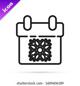 Black line Calendar icon isolated on white background. Event reminder symbol. Merry Christmas and Happy New Year.  Vector Illustration