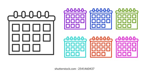 Black line Calendar icon isolated on white background. Event reminder symbol. Set icons colorful. Vector