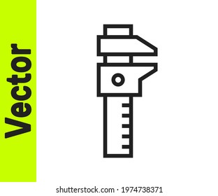 Black line Calliper or caliper and scale icon isolated on white background. Precision measuring tools.  Vector