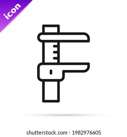 Icono de pinza de freno o pinza de freno de línea negra y escala aislado en fondo blanco. Herramientas de medición de precisión.  Vector