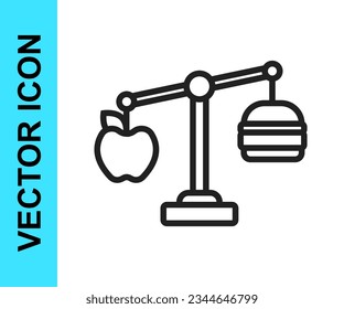 Black line Calorie calculator icon isolated on isolated on white background. Calorie count. Diet. Weight loss. Portion control. Healthy eating. Dietary nutrition.  Vector