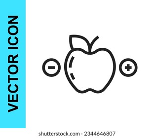 Black line Calorie calculator icon isolated on isolated on white background. Calorie count. Diet. Weight loss. Portion control. Healthy eating. Dietary nutrition.  Vector
