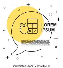 Schwarze Linie Kalorie-Rechner-Symbol isoliert auf weißem Hintergrund. Kalorienzahl. Diät. Gewichtsverlust. Portionskontrolle. Gesunde Ernährung. Ernährung. Zufällige dynamische Formen. Vektorgrafik