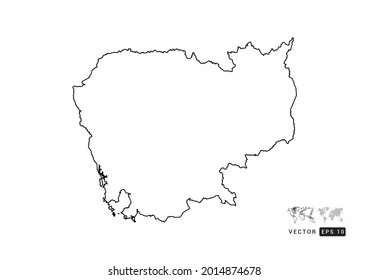 Black  line Cambodia map vector on white background.