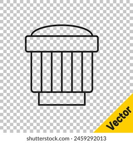 Icono de lente fotográfica de cámara de línea negra aislado sobre fondo transparente.  Vector