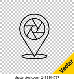 Black line Camera shutter icon isolated on transparent background.  Vector