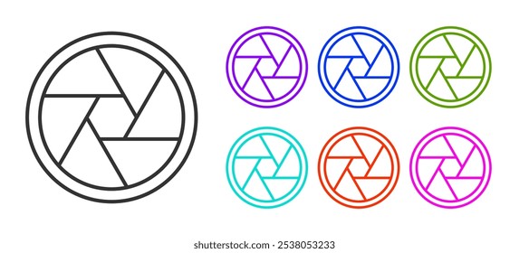 Black line Camera shutter icon isolated on white background. Set icons colorful. Vector