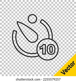 Black line Camera timer icon isolated on transparent background. Photo exposure. Stopwatch timer 10 seconds.  Vector