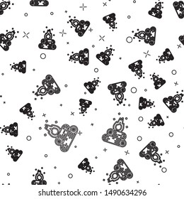 Black line Campfire icon isolated seamless pattern on white background. Burning bonfire with wood.  Vector Illustration