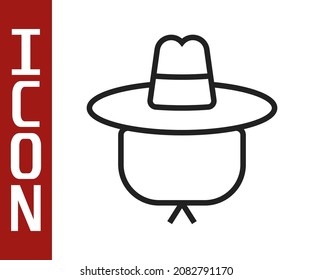Black line Camping hat icon isolated on white background. Beach hat panama. Explorer travelers hat for hunting, hiking, tourism.  Vector