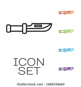Black line Camping knife icon isolated on white background. Set icons colorful. Vector Illustration