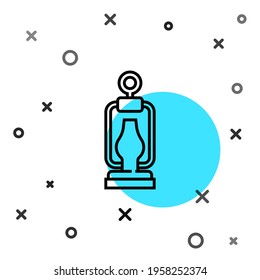 Icono de linterna de camping de línea negra aislado en fondo blanco. Feliz fiesta de Halloween. Formas dinámicas aleatorias. Vector