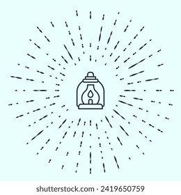 Black line Camping lantern icon isolated on grey background. Abstract circle random dots. Vector