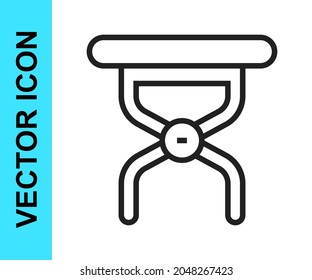 Black line Camping portable folding chair icon isolated on white background. Rest and relax equipment. Fishing seat.  Vector