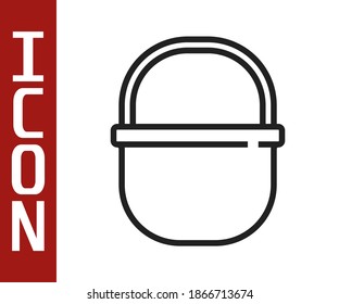 Black line Camping pot icon isolated on white background. Boil or stew food symbol.  Vector